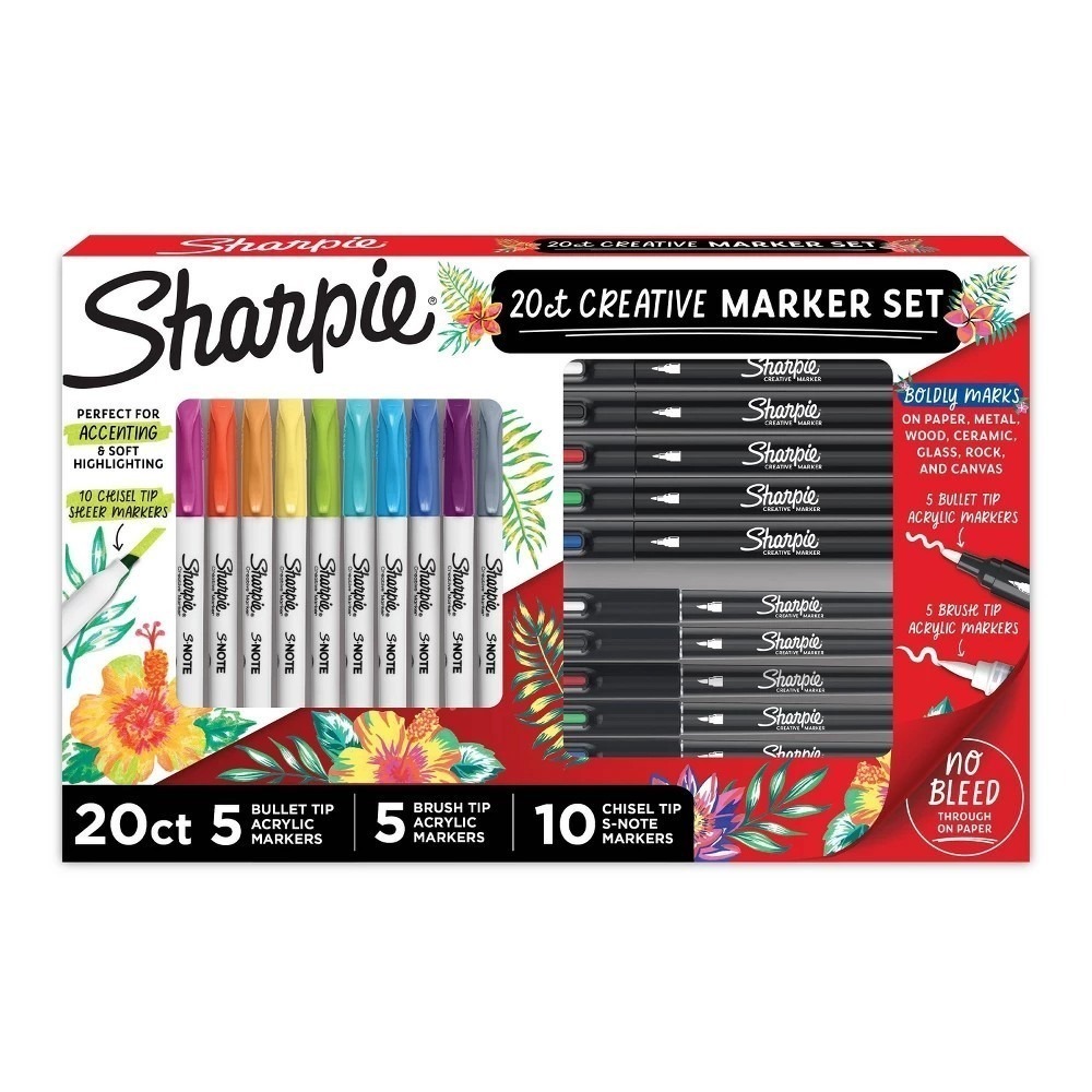 Sharpie Creative Marker Set 20ct Acrylic Brush Bullet Chisel Tips NEW